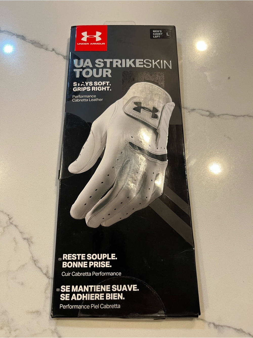 Under Armour White UA Strikeskin Tour Left Golf Glove